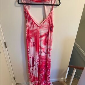 Amazon Pink Tie-Dye Maxi Dress with extra fabric for belt/hair wrap etc.